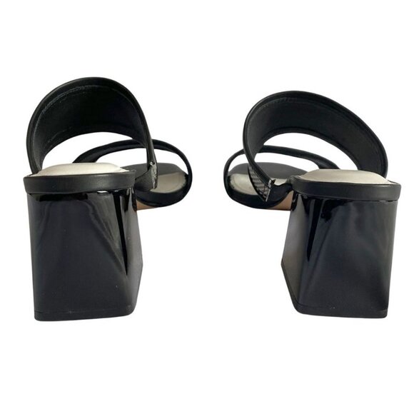 CAPELLI ROSSI BLACK WHITE INDI-90 STRAPPY SLIP ON GLOSSY BLOCK HEEL SANDALS - 9 - Picture 3 of 9